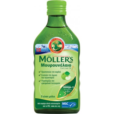 Mollers Μουρουνέλαιο υγρό για ενήλικες και παιδιά με γεύση μήλο 250ml